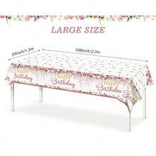 3 Pieces Happy Birthday Tablecloth Party Decorations Large Size 54 X 108 Inch Rectangular Plastic Birthday Table Cover Pink Rose Gold Birthday Tablecloth For Women Girls - Vàng hồng - Xem 4