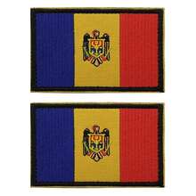 2 PCS  Moldova Flag Patches Embroidered Tactical Military Morale Patch Applique Fastener Hook And Loop{Inchcolor_nameinch:InchMoldovainch} - Moldavia - View 1