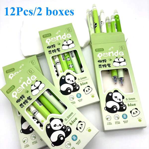 2026 Smiski 12Pcs/2 Boxes Of Cute Panda Gel Pens-0.5mm Blue Ink Erasable Ballpoint Pen Planner For Students To Write, Draw, School Office Classroom Stationery, Prizes, Back To School Season,Desk Book Accesoires