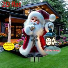 2D 平面，1 件圣诞老人装饰 - 无需电力，耐用的塑料户外装饰红色和白色圣诞老人，易于地面安装，适合室内/室外圣诞节、感恩节、节日派对 - 花园、露台、家庭，2D 平面 - A - 查看 5