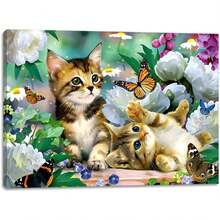 2025 Christmas Canvas Wall Art Print 12" X 16" With Timer | LED Lighted Design - Kitten Playing Butterfly - View 1