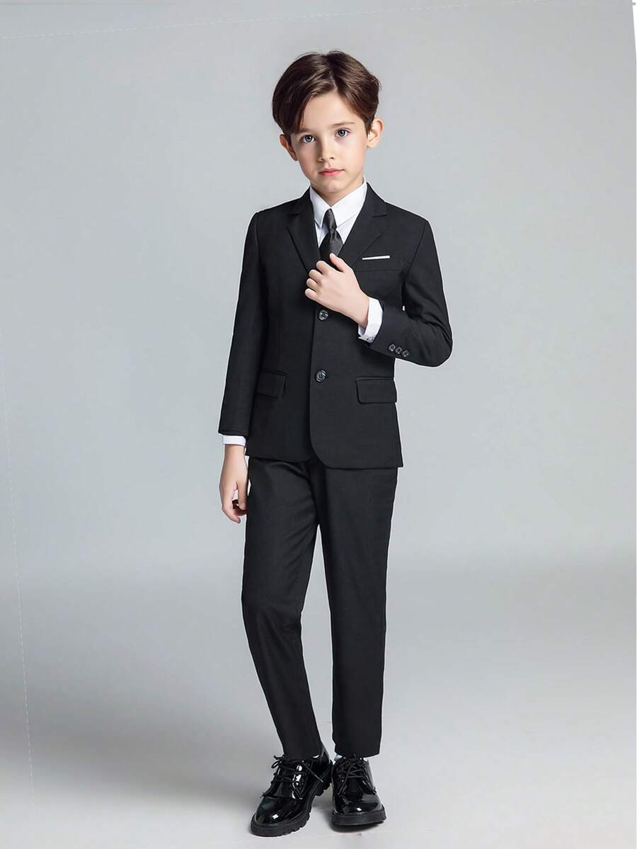 Boys Suits 5-Pieces Suit Set Toddler Tuxedos Dresswear Ring Bearer Outfit Wedding Blazer Vest Pants Shirts Tie Formal Suits For Kids Black Size 3-10Y