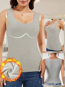 New Autumn And Winter Seamless German Fleece Warm Vest For Women, Double-Sided Brushed Solid Color, For Inner Wear As A Base Layer, With A Slim Round Neck, And A Thickened Fleece Camisole For Inner Wear. - Grey - View 13