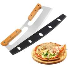 1pc Stainless Steel Pizza Cutter Rocker With Wooden Handle - Sharp, Durable Pizza Slicer With Protective Cover, Ideal Kitchen Tool For Home Chefs And Professionals, Pizza Accessory - Silver - View 3