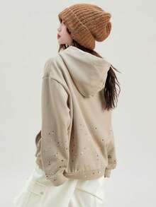 JUTU Splatter Paint Sweatshirt Sweatshirt, Khaki Gray, Retro American Design, Outdoor & Vacation, Spring/Autumn - 843 Khaki Gray - View 4