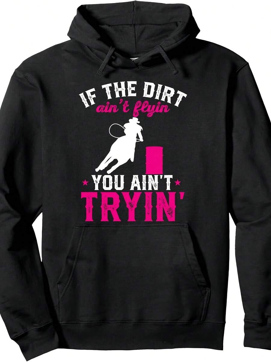 Barrel Racing Rodeo Pullover Hoodie,Christmas Thanksgiving New Year Birthday Hoodie Gifts For Mom Dad Men Women Friends, Black Soft Fabric - 款式4 - 查看 1