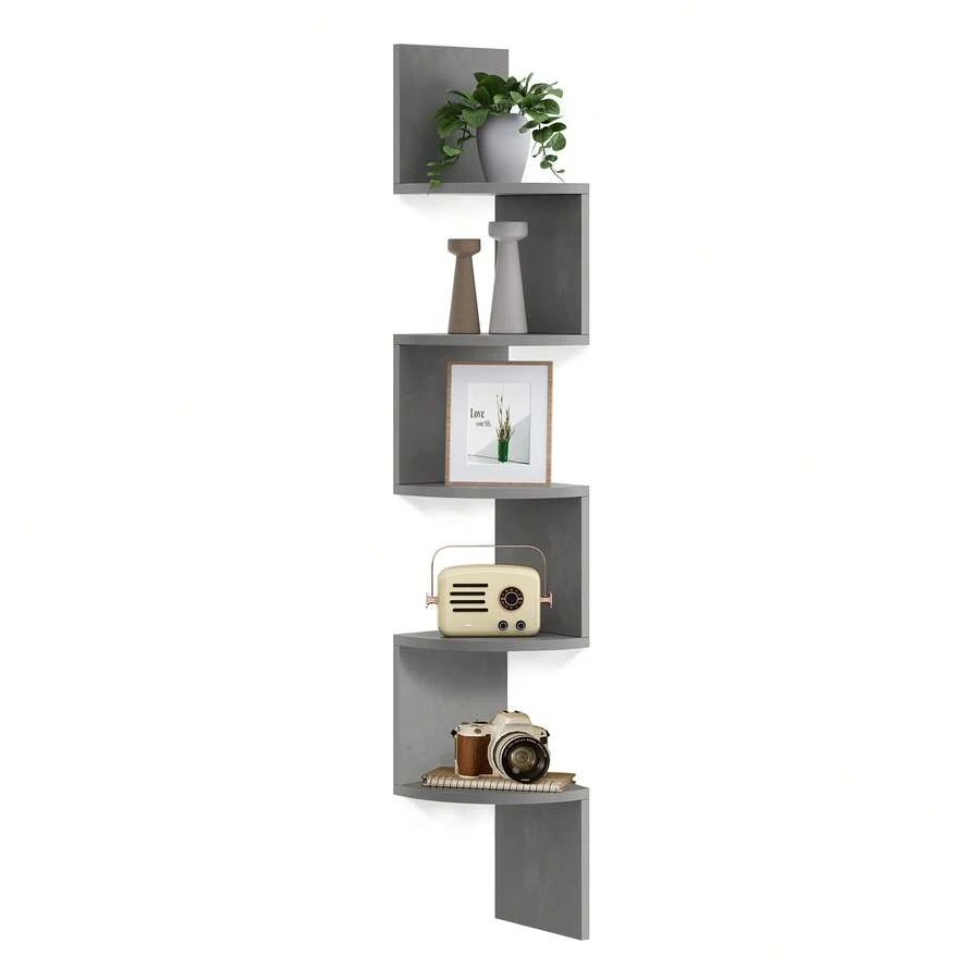 VASAGLE Estantería de Pared, Estantería Esquinera de 5 Niveles, Librería de Esquina, Estantería para Plantas, Gris Paloma - Gris - Ver 1