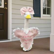 Valentine Porch Goose Outfit Cute Frill Trim Heart Costume With Head Bow For Lawn Goose Statue, Patio Decoration