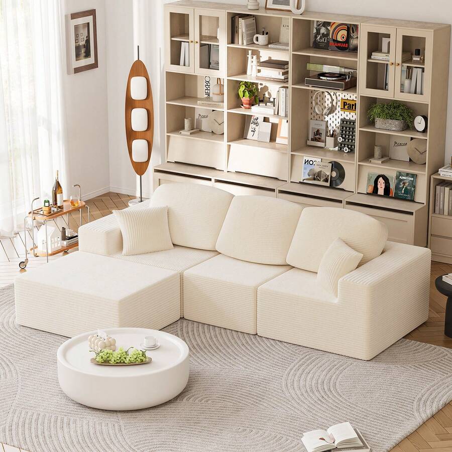 Devoko Modern Modular L-Shape Sofa With Chaise,Cloud Sectional Couch, Upholstered Couches For Living Room - 白色 - 查看 1