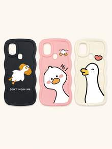 3 Stück süße Cartoon-Enten Muster weiche Silikon Handyhüllen in Schwarz, Weiß, Pink, kompatibel mit iPhone & Galaxy, Dopamin-Wellen Textur Handyhüllen, internationale Version, nicht die Inlandsversion - Verschiedenfarbig - Übersicht 34