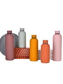 便携式不锈钢咖啡杯，小水瓶，简约纯色圆柱形带盖，保温/保冷，适合通勤、野餐、露营、办公、旅行、居家、四季皆宜 - 彩色 - 查看 7