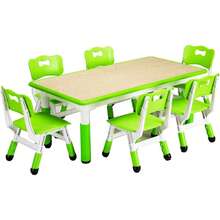 Conjunto de mesa para niños y 6 sillas, mesa para niños pequeños moderna ajustable en altura de 47 pulgadas y conjunto de 6 sillas con patas antideslizantes para escritorio y escritorio con graffiti organizador, mesas de actividades artísticas para preescolar para 6 personas. - Verde - Ver 1