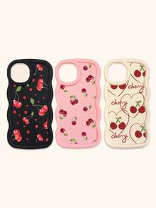 White Pink Black Milky White Creative Wavy Texture 3pcs Cherry Pattern Shockproof Phone Cases Fashion Phone Cases Compatible With IPhone & Galaxy Phones Spring Gift Case,International Version, Not The Domestic Version - Multicolor - View 43