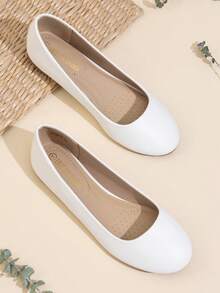 Women Flats Round Toe Comfortable Ballet Flats Simple Classic Commute Ballerina Style Shoes - 白色 - 查看 1
