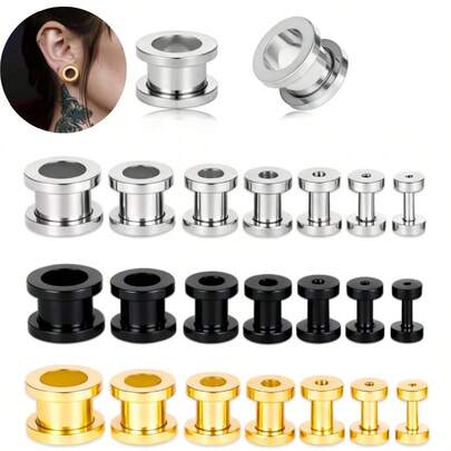 16pcs/8pairs Set Simple Stainless Steel Ear Stretcher Ear Plugs , Hot 1.4mm-10mm Pulley Ear Expander Ear Tunnels, Unisex Ear Piercing Jewelry Women