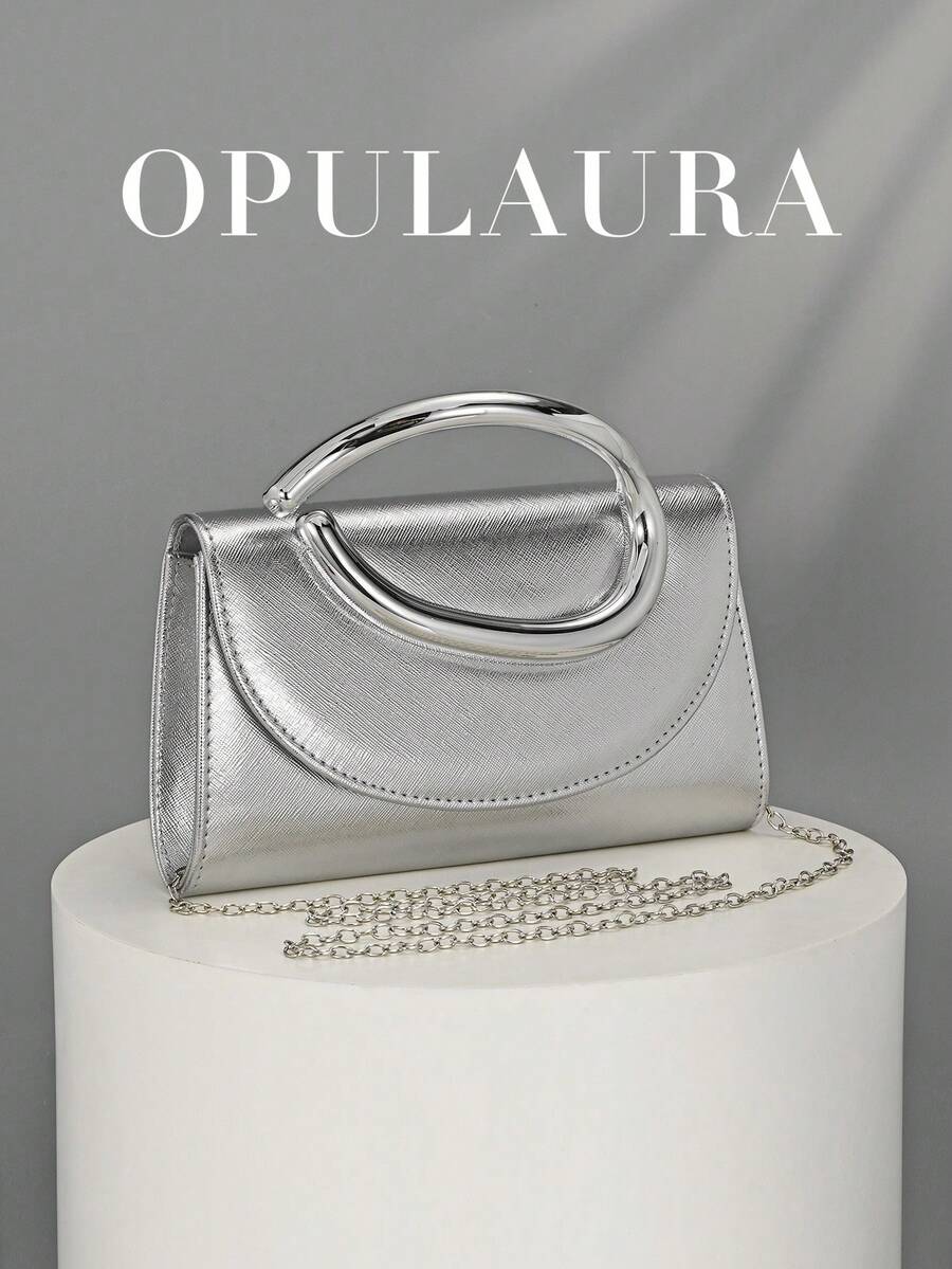 OpulAura 复古纯色手拿包,多功能小巧钱包,时尚PU皮革女士手提包,适合婚礼、派对、舞会、晚宴等场合。 - 銀色 - 查看 1
