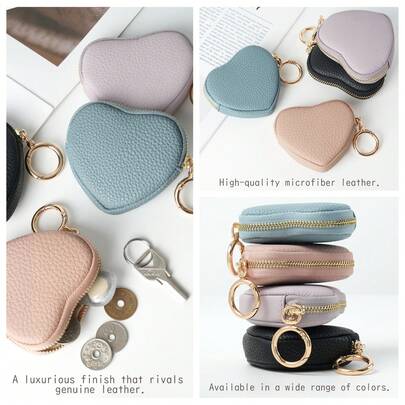1. 心形零钱包/钱包 小包 迷你钱包 化妆包 配件 多功能 轻巧可爱 带登山扣 时尚耳机套 女士钱包 现金钱包 小钱包 钥匙扣零钱包