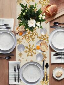1pc Christmas Snowflake, Pancake Man & Tree Element Linen Table Runner, Single-Sided Printed, Suitable For Kitchen, Living Room Decor And Event Party Decoration, Christmas Decoration - Multicolor - View 4