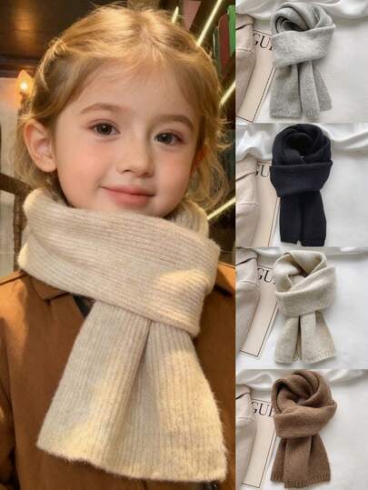 1条柔软舒适、百搭的纯色针织围巾，适合日常、户外、上学、休闲、旅行、送礼，时尚百搭，适合9-16岁儿童，秋冬季节穿着。