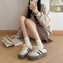 女士休闲运动鞋，米色轻便百搭运动鞋，女士户外训练鞋，时尚平底鞋，舒适日常休闲鞋 - 米色 - 查看 4