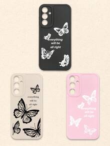 Conjunto de 3 peças de luxo com estampa de borboletas rosa e preta, capa de celular fosca e macia, compatível com iPhones e smartphones Galaxy. Presente perfeito para a primavera. - Multicolorido - Ver 22