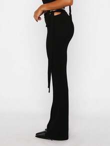 Quần dài nữ màu đen, chất liệu co giãn bốn chiều, kiểu dáng thường ngày, thắt eo bên hông, thích hợp mặc mùa xuân. - màu đen - Xem 4