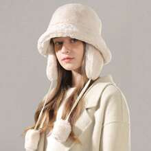 2025 new plush fisherman's hat children's winter plush thickened thermal ear protector hat fashionable versatile women's hat