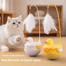 Interactive Cat Toy Teaser Wand With Spinning Top, 3-In-1 Teaser With Rolling Ball Track,  Durable & Chew-Resistant, Detachable Interactive Design, Catnip Dancer For Indoor Cats - Vịt trắng - Xem 9