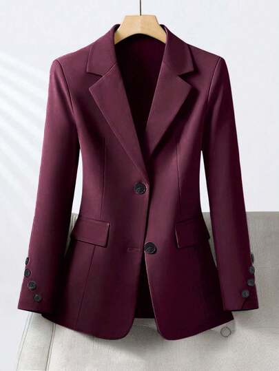 Plus Size Women Elegant Single-Breasted Blazer Jacket, Lightweight For Commuting