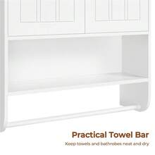 Butterslay 1PC Bathroom Wall Cabinet With Towel Bar, Over-Toilet Storage Cabinet With Double Doors, Adjustable Shelf & Open Shelf - 白色 - 查看 6