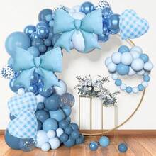 4PCS Charming Pink /Light Blue Bow Checkered Heart Foil Balloons Sets, Perfect For Romantic Birthday Bashes, Elegant Anniversary Dinners, Whimsical Bridal Showers, Stylish Friend Gatherings, Intimate Dinner Parties, Or Glamorous Celebration Galas - Màu xanh lam - Xem 6