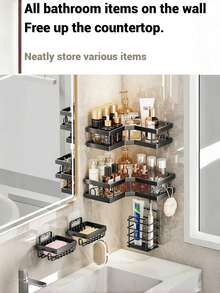 5/Piece Set Bathroom Storage Rack, Including Corner Shower Rack, Wall-Mounted Soap Dish, Shampoo Rack And Soap Dish, Suitable For Home Bathroom Decoration, Black Bathroom Storage Rack, Shampoo Rack, Bathroom, Bathroom Accessories, Bathroom Decoration