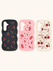 White Pink Black Milky White Creative Wavy Texture 3pcs Cherry Pattern Shockproof Phone Cases Fashion Phone Cases Compatible With IPhone & Galaxy Phones Spring Gift Case,International Version, Not The Domestic Version - Multicolor - View 52