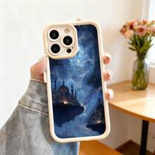 Cubierta de teléfono con diseño de castillo flotante en el cielo azul oscuro para iPhone 14 Pro Max color negro con estampado de fantasía mágica y ciudades suspendidas ideal para amantes de la fantasía y viajes a mundos imaginarios - Burdeos - Ver 4