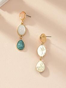 1 Đôi bông tai giọt nước hình oval phong cách Bohemian thời trang - Nhiều màu - Xem 2