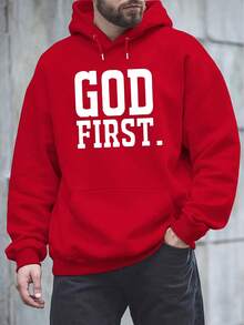 Men's Loungewear Graphic Hoodie For Men "God Ro" - Casual Fleece Sweater With Bold Letter Print, Long Sleeve, Hoodie For Autumn And Winter, Black, Everyday Sweatshirt| Hoodie| Soft Texture, LARGE SIZE, Plus SizeLoose And Comfortable - [紅色的] - 查看 2