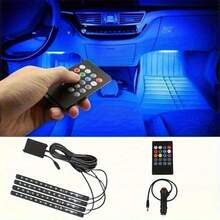 4 piezas Luces interiores de neón LED de 48 para automóvil - Sincronización con música, luces decorativas RGB con control remoto