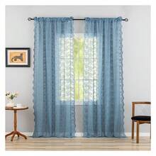 Blue Lace Curtains 96 Inches Long 2 Panels Vintage Farmhouse Scalloped Edge Semi Sheer Embroidered Curtains For Girls BoyLiving Room Nautical Decor Provide Privacy 8FT 52x96 Stone Blue - 多色638 - 查看 1