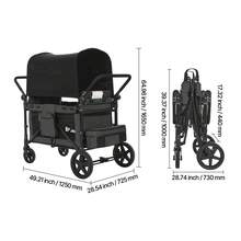 Wagon Stroller For 4 Kids, Push Pull Quad Collapsible Stroller With Adjustable Handle, Safety Harness & Removable Canopy, 4-Seater Stroller Wagon For Camping, Dark Gray & Black (330LBS Loading) - 深灰色和黑色 - 查看 10