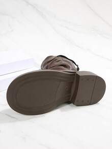 法式西部风格厚底圆头叠跟中筒女靴，复古靴筒，厚底骑马靴，冬季新款小众时尚 - 棕色 - 查看 7