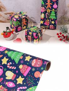 1 Rotolo di carta da regalo a tema natalizio - Disegni festivi per confezioni regalo, decorazioni per feste e celebrazioni natalizie.