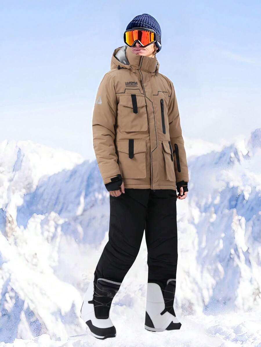 2pcs/Set Sports & Outdoor Boyfriend Style Men's Sportswear, Professional Sportswear & Recreation Wear, Boyfriend Style Men's Ski Suit Jacket And Pants HX395-1 Ski Outfits Winter