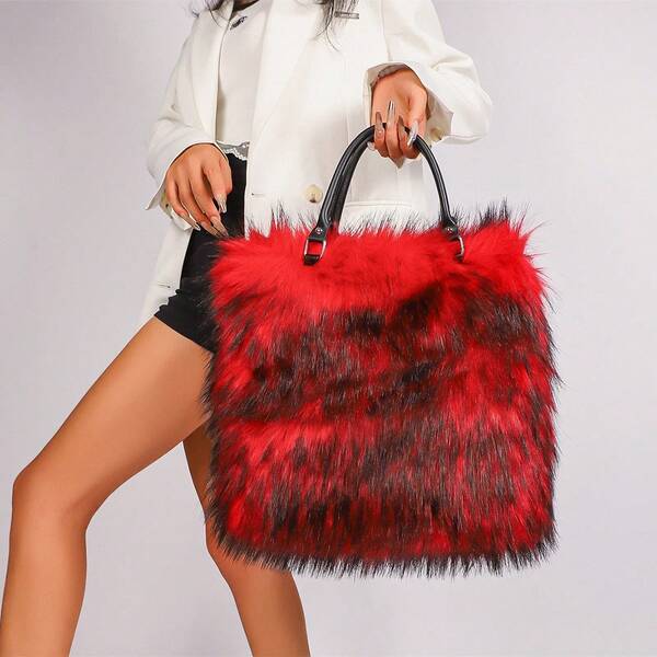 حقيبة يد فاخرة من الفرو الاصطناعي الناعم لعام 2025 للنساء، بطراز أمريكي، سعة كبيرة وحقيبة كتف متعددة الاستخدامات