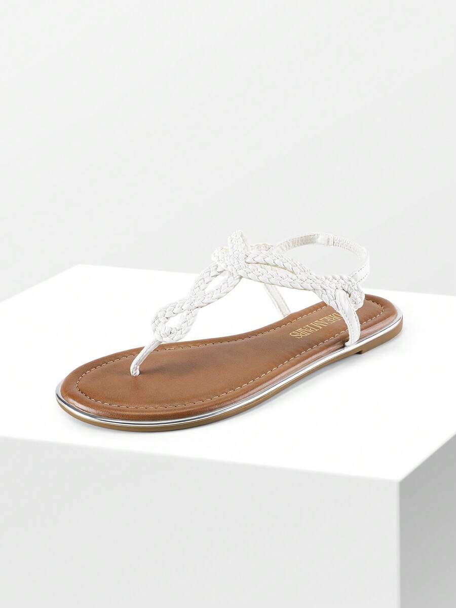 Women's Flat Sandals Dressy Summer Stappy Comfortable Ankle Elastic T-Strap Beach Thong Sandals - trắng - Xem 1