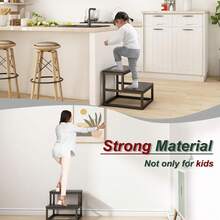 Taburetes de 2 Peldaños para Niños y Adultos, Banquito de 15.2 Pulgadas, Estructura de Metal, Capacidad De Cargaáxima 500Lbs, Bancos Escalón Infantiles - Negro - Ver 8