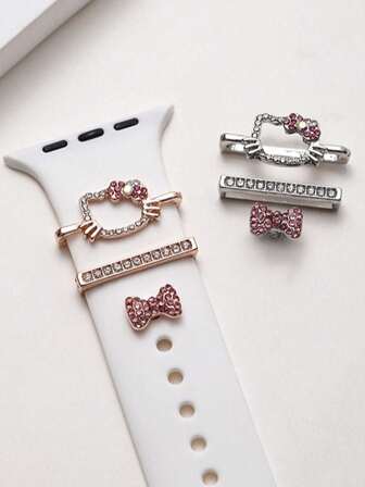  3 件合金 Sanrio 水晶卡通可爱 Hello Kitty 表带装饰环手表配件套装（无表带）