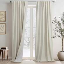 Cream Linen Blackout Curtains 84 Inch Long 2 Panel Set, Thermal Insulated Light Blocking, Neutral Rustic Farmhouse Style, Ivory White, 2025 - 亞麻布 - 查看 17
