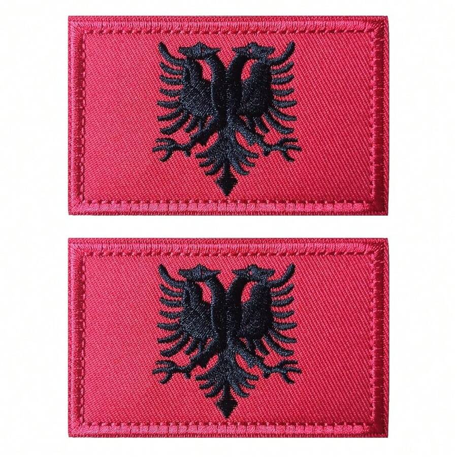 2 PCS Albania Flag Patches Embroidered Tactical Military Morale Patch Applique Fastener Hook And Loop{Inchcolor_nameinch:InchAlbaniainch} - Albania - View 1