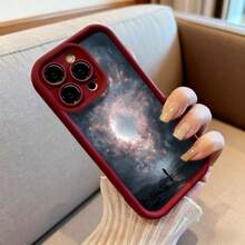 Funda para telefono con borde negro estampado galaxia espacial silueta humana paisaje nocturno para uso diario y viajes - Burdeos - Ver 6