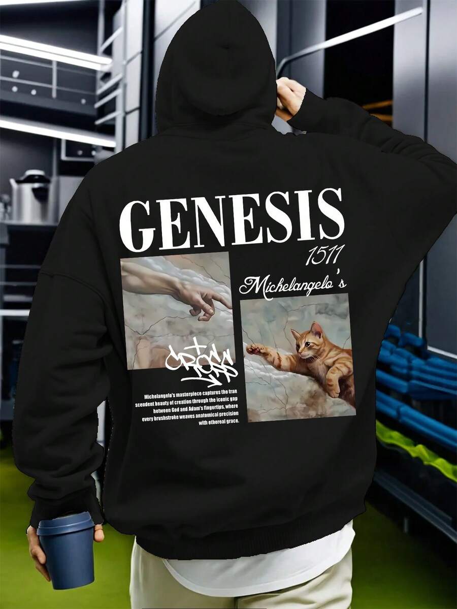 男士新款运动休闲抽绳卫衣,GENESIS猫咪与手掌图案印花,保暖舒适,适合与朋友、团队、俱乐部成员外出、冬季户外旅行,也适合日常休闲、健身房锻炼、运动服穿着。轻便舒适的连帽运动卫衣,适合徒步旅行、钓鱼等活动,用途广泛。 - 黑色 - 查看 1
